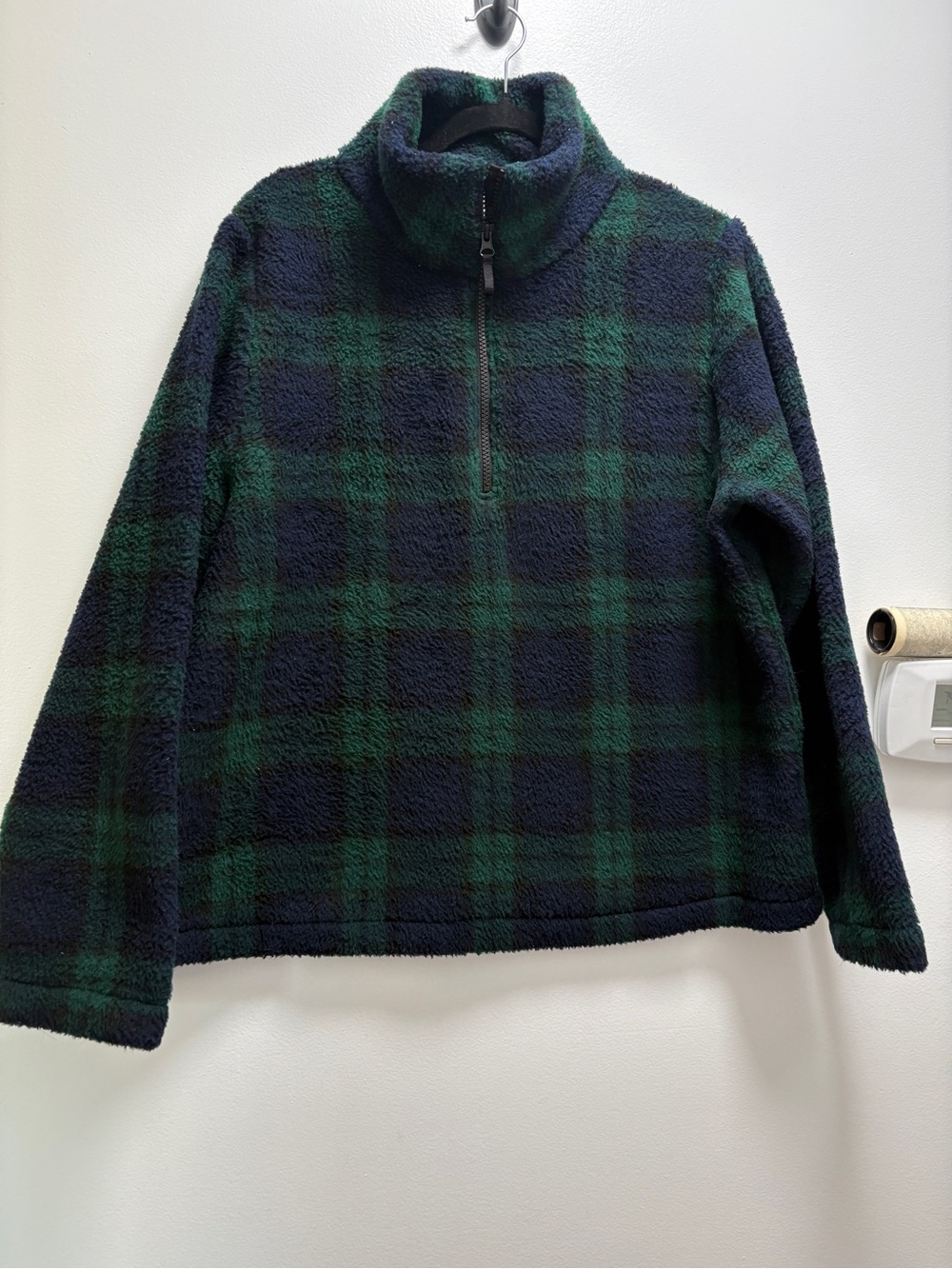 J. Crew Plush Half-Zip Jacket - Green & Navy Plaid- Holiday Festival- Large